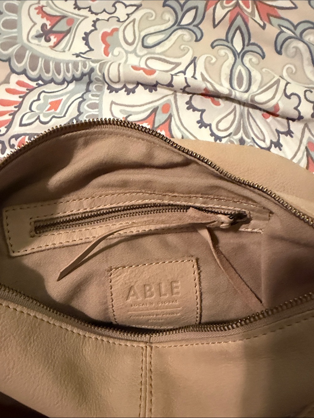 ABLE Neutral Tan Leather Crossbody Bag